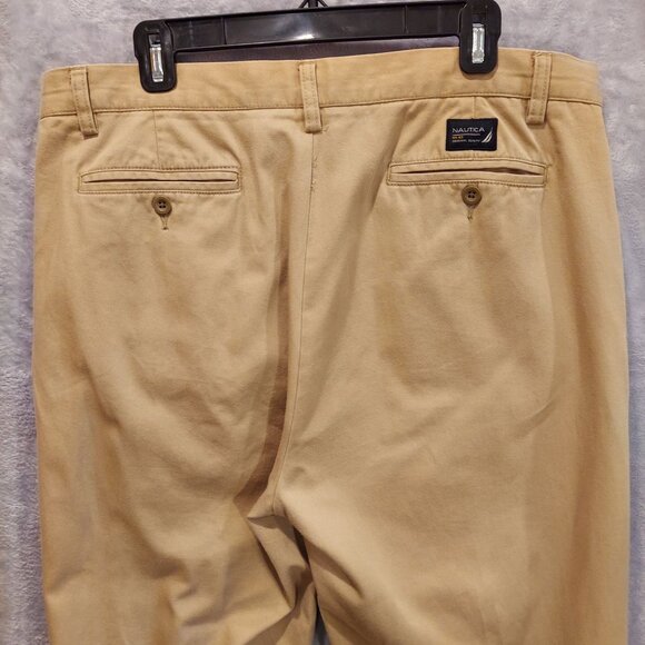 Nautica Mens 38Wx32L Tan cuffed Pleated trouser pants high rise Cotton Career - Picture 5 of 11